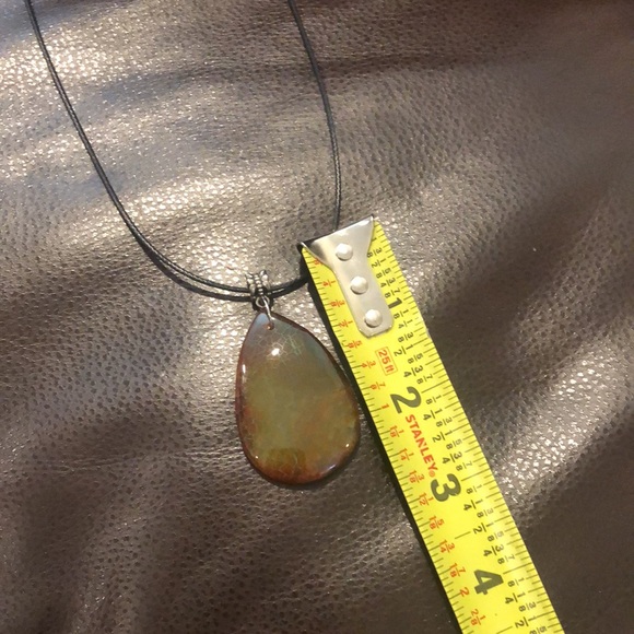 Fire Dragon Agate Teardrop Pendant on Waxed Necklace w/ Lobster Claw Clasp - Picture 10 of 11